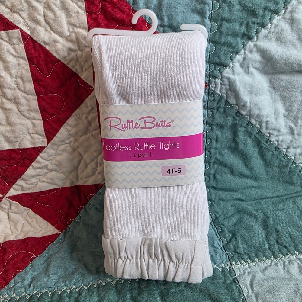 RuffleButts White Footless Ruffle Ankle Tights 4T-6